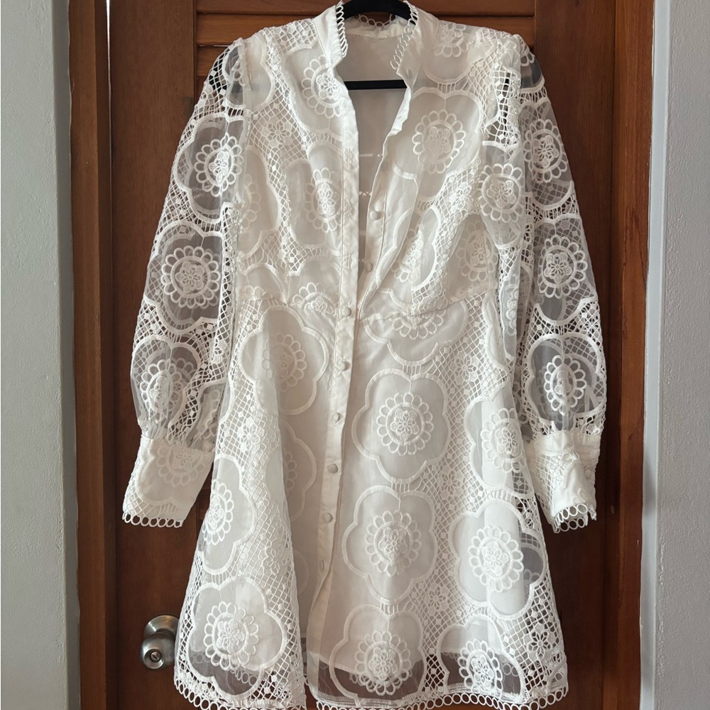 White Lace Button-Up Dress